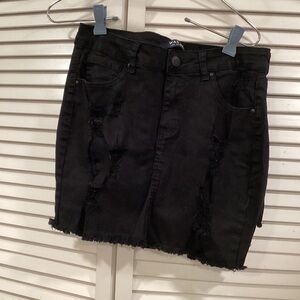 Wax Jean Black Ripped Denim Mini Skirt